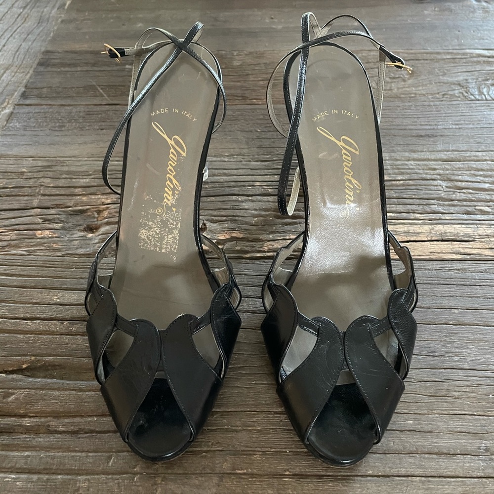 Vintage Garolini Italy Peep Toe Black Stilettos